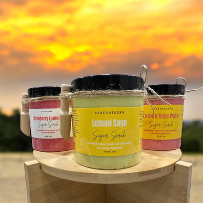 Exfoliating Sugar Scrubs: Lemon Sage, Strawberry Lemonade, Lemon Rosewater